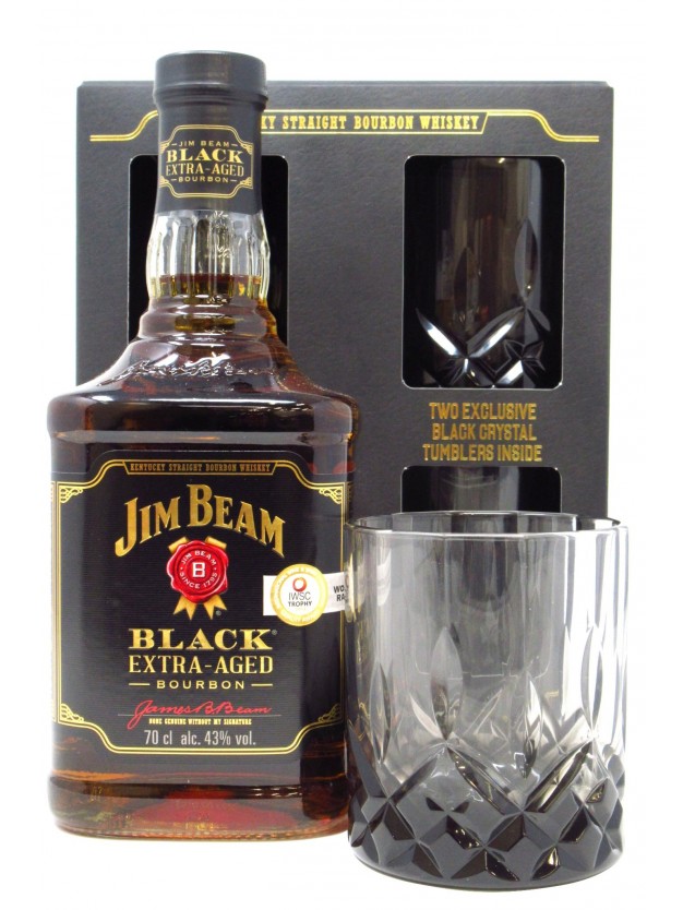 Jim Beam Black ExtraAged 2 x Black Crystal Glasses Gift Pack 700ml