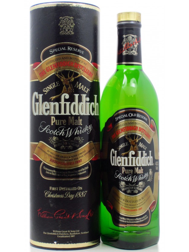 Rare Vintage Glenfiddich Special Reserve Pure Malt Scotch Whisky Bottle in Tube 