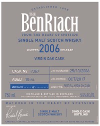 Benriach Scotch Single Malt 2006 Virgin Oak Cask 750ml