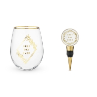 Best Day Ever Stemless Wine Glass and Stopper Set by Twine