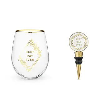 Best Day Ever Stemless Wine Glass and Stopper Set by Twine