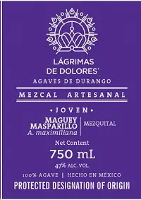Lagrimas De Dolores Mezcal Joven Maguey Masparillo 750ml