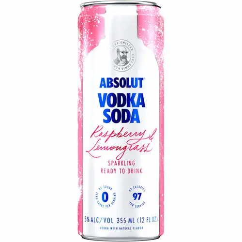 Absolut Vodka Soda Raspberry & Lemongrass Sparkling Ready To Drink Cocktail 355ml 4-Pack