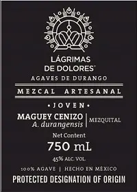 Lagrimas De Dolores Mezcal Joven Maguey Cenizo 750ml