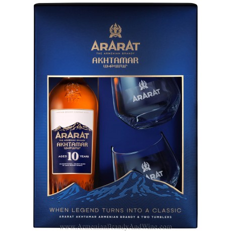 Ararat Akhtamar Brandy Gft Set W/ 2 Glasses Armenia10yr 750ml