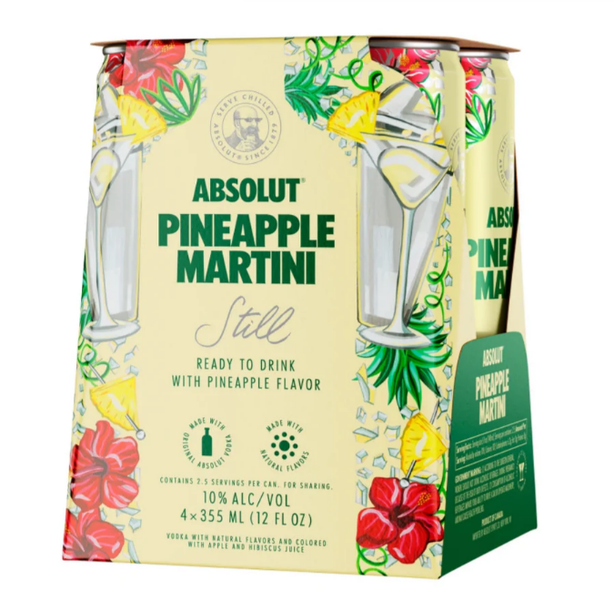 Absolut Pineapple Martini Still 4x12oz Can Nationwide Liquor