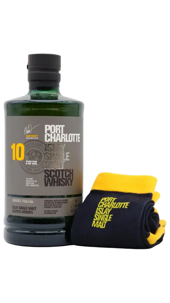 Port Charlotte - Heavily Peated Islay Single Malt Scotch 10 year old Whisky (Includes Socks) 70CL