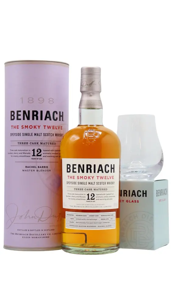 Benriach - The Smoky Twelve Single Malt Scotch 12 year old Whisky (Includes Branded Glass) 70CL