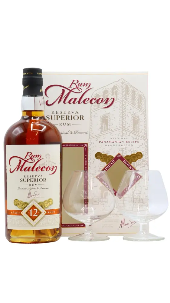 Malecon - Reserva Superior 12 year old Rum Glass Pack 70CL