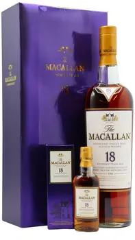 Macallan - 18 year old 2009 Release Sherry Oak Highland Single Malt Scotch 1991 Whisky 70cl + 5cl 43% ABV & Miniature