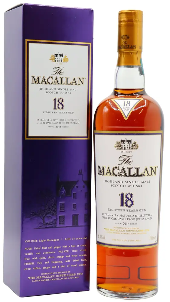 Macallan - 2016 Release Sherry Oak Highland Single Malt Scotch 18 year old Whisky 70CL