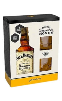 Jack Daniels Whiskey Honey Tennessee Gft Pk W/ 2 Glasses 750ml