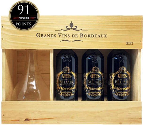 Chateau Bel Air Red Wine Reserve Speciale Bordeaux Gift Pack With Decanter 3x750ml