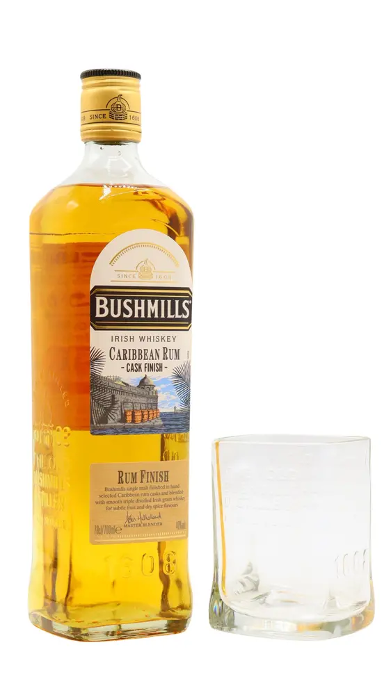 Bushmills - Caribbean Rum Cask Finish Whiskey (Includes Branded Glass)