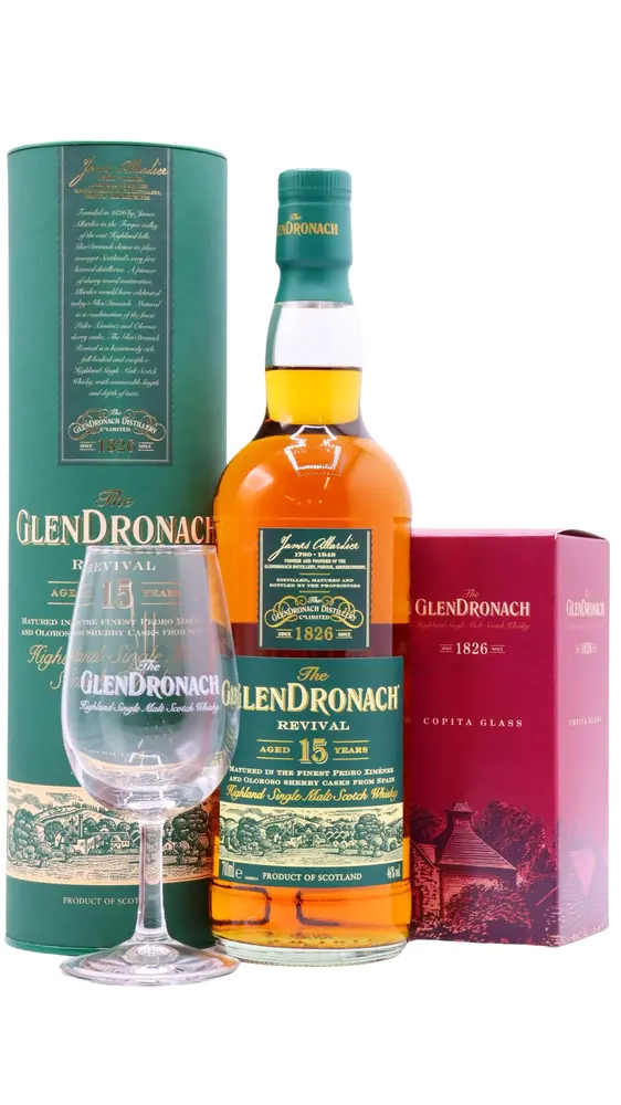 Glendronach - Revival Single Malt Scotch 15 year old Whisky (Includes Branded Glass) 70CL