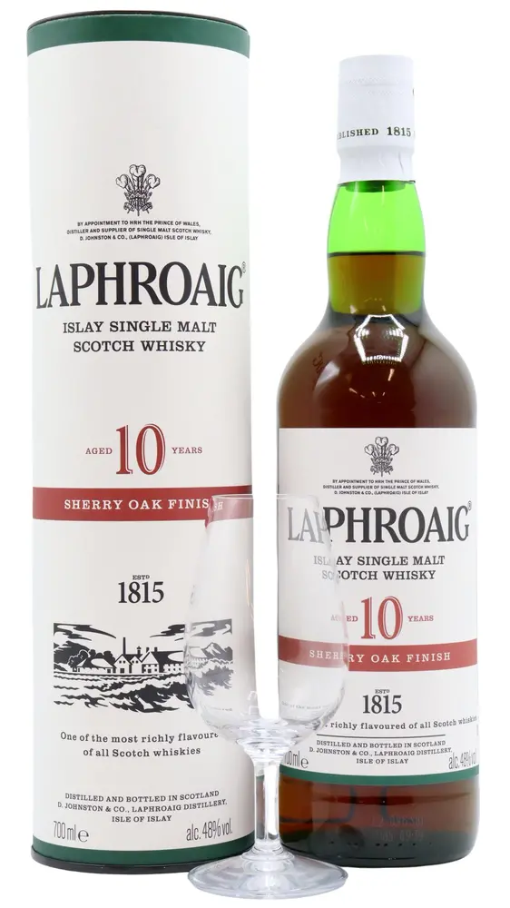 Laphroaig - Sherry Oak Finish Single Malt Scotch 10 year old Whisky (Includes Tasting Glass)