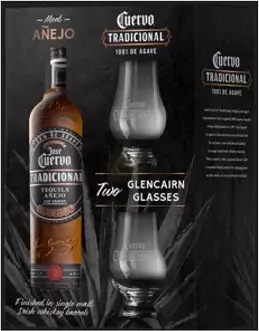 Jose Cuervo Tradicional Tequila Anejo Gft Pk W/ 2 Glencairn Glasses 750ml