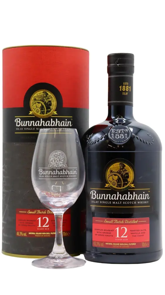 Bunnahabhain - Islay Single Malt 12 year old Whisky (Includes Tasting Glass) 70CL