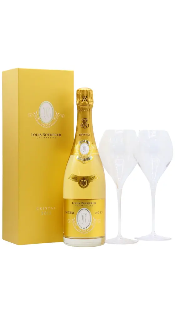 Louis Roederer - Cristal Brut 2015 Champagne (Includes Champagne Flutes)