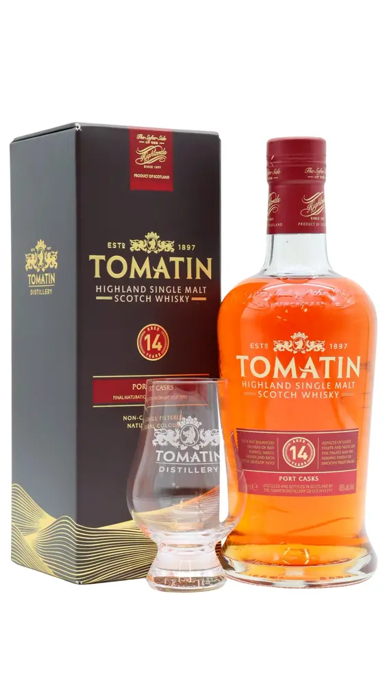 Tomatin - 14 year old Tawny Port Finish Highland Single Malt Scotch Whisky 70cl 46% ABV (Includes Glencairn Glass)