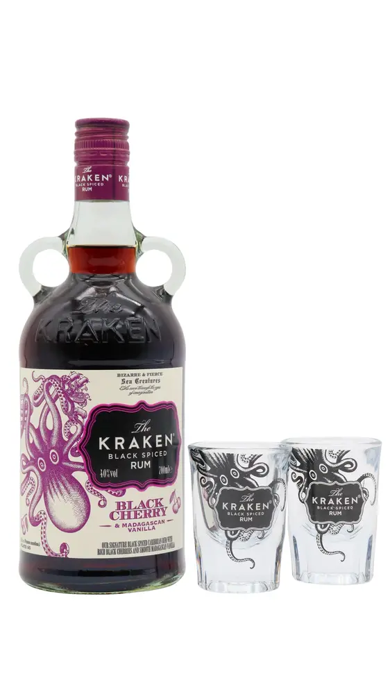 Kraken - Black Cherry & Madagascan Vanilla Black Spiced Rum (Includes Shot Glasses) 70CL