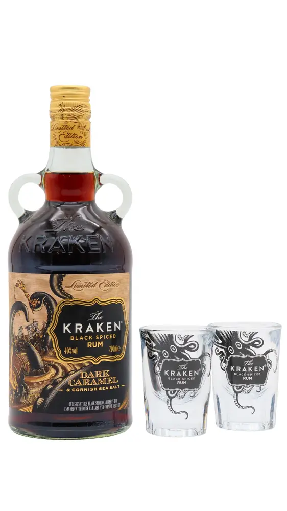 Kraken - Dark Caramel & Cornish Sea Salt Black Spiced Rum (Includes Shot Glasses) 70CL