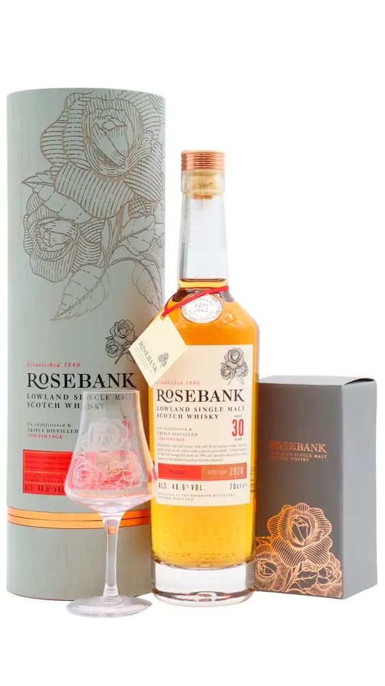 Rosebank (silent) - Release #1 Single Malt Scotch 1990 30 year old Whisky (Includes Tasting Glass) 70CL