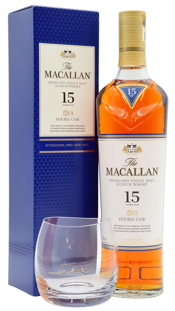 Macallan - Double Cask Highland Single Malt Scotch 15 year old Whisky (Includes Tasting Glass)