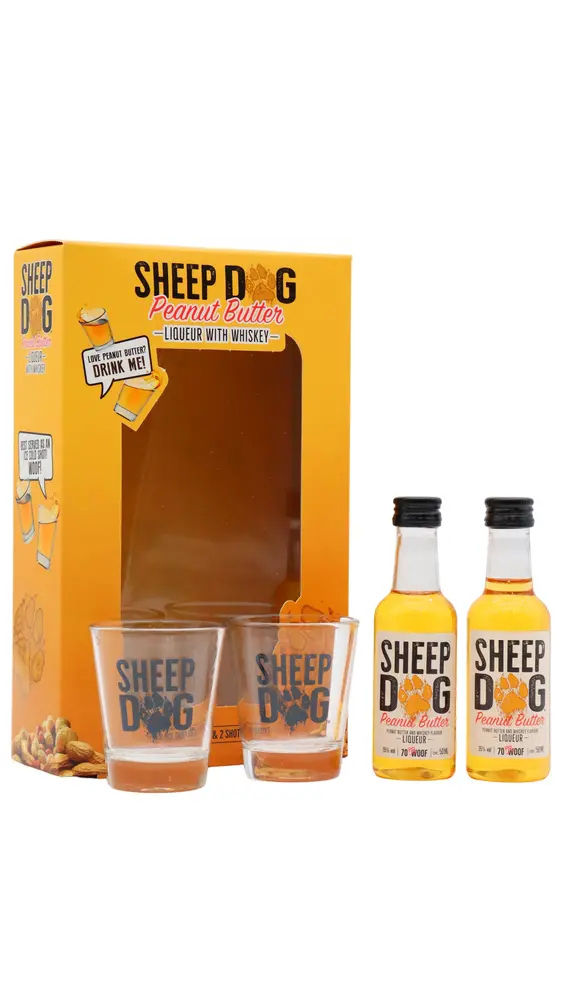 Sheep Dog - Peanut Butter Whisky Liqueur Miniatures & Shot Glasses Gift Pack