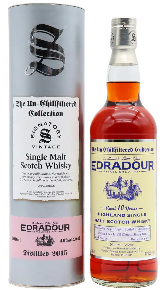 Edradour - 10 year old Signatory Vintage Un-Chillfiltered Collection Single Malt Scotch 2015 Whisky 70cl 46% ABV0