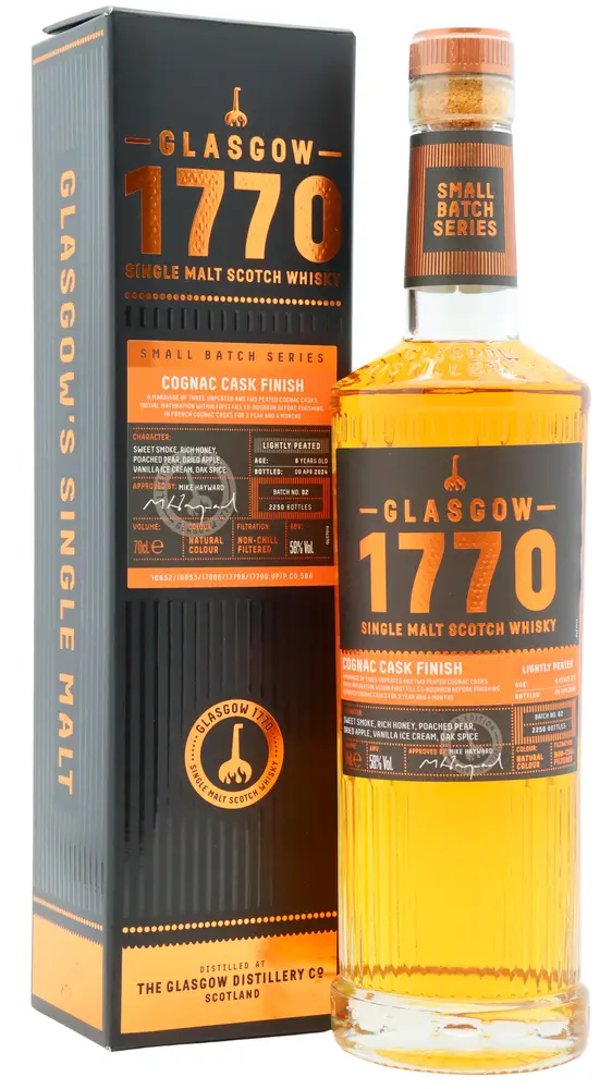 Glasgow 1770 - Small Batch Series - Cognac Cask Lightly Peated Single Malt Scotch 6 year old Whisky