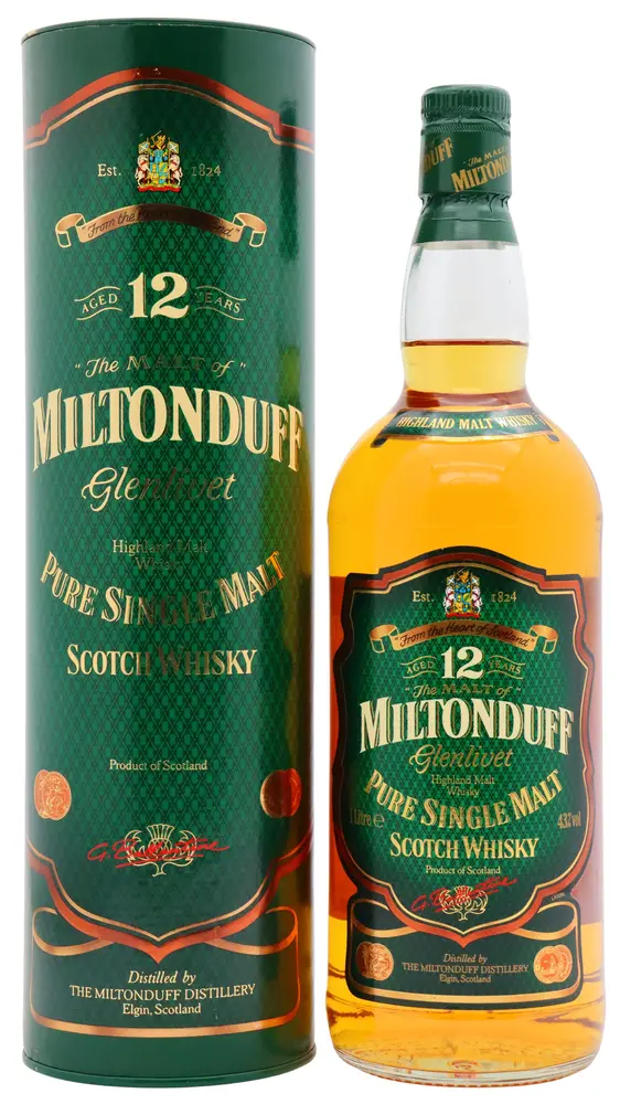 Miltonduff - 12 year old Pure Single Malt Scotch Whisky 100cl 43% ABV Miniature Gift Pack- (Old Bottling)- (1 Litre)