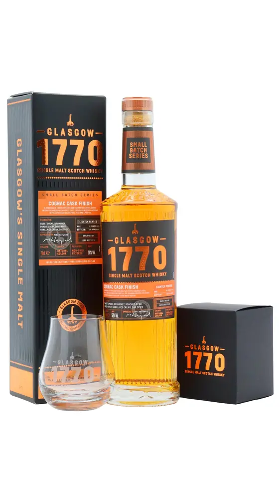Glasgow 1770 - 6 year old Small Batch Series - Cognac Cask Lightly Peated Single Malt Scotch Whisky 70cl 58% ABV (Includes Branded Glass)