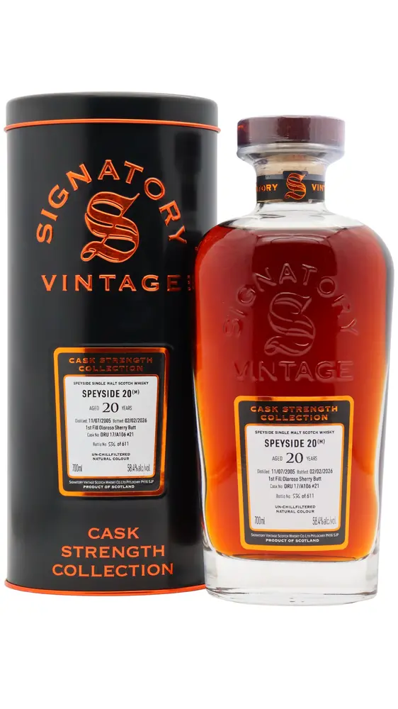 Undisclosed Speyside - 20 year old (M) Signatory Vintage Single Oloroso Sherry Cask #21 2005 Whisky 70cl 58.4% ABV0