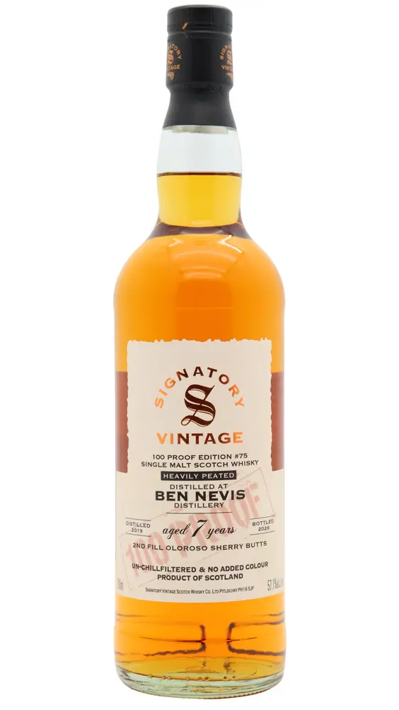 Ben Nevis - 7 year old Signatory Vintage 100 Proof Batch #75 Heavily Peated Single Malt Scotch 2019 Whisky 70cl 57.1% ABV0