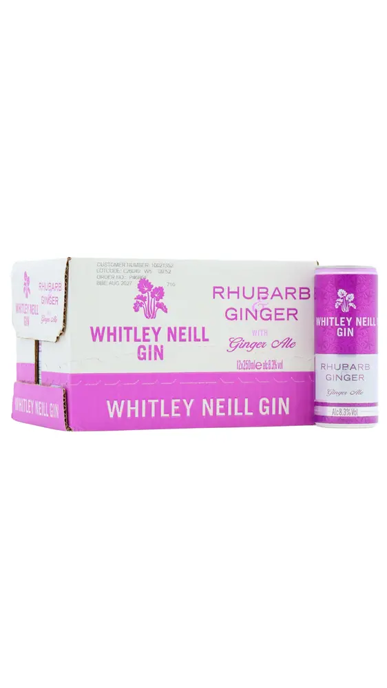 Whitley Neill - Rhubarb & Ginger Gin & Ginger Ale Whisky 250ml x 12 8.3% ABV (12 x 250ml)