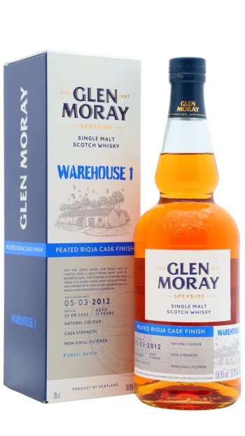 Glen Moray - 11 year old Warehouse 1 Peated Rioja Finish Cask Strength Speyside Single Malt Scotch 2012 Whisky 70cl 58.8% ABV