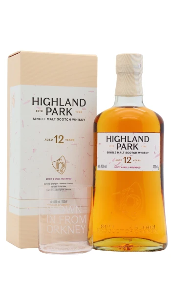 Highland Park - 12 year old Single Malt Scotch Whisky 70cl 40% ABV (Includes Branded Glass)