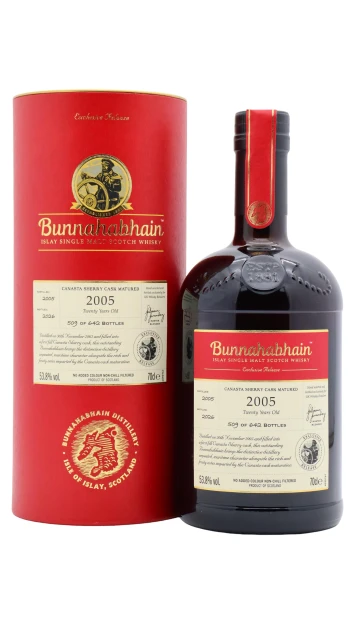 Bunnahabhain - 20 year old Single Canasta Sherry Cask Matured Islay Single Malt Scotch 2005 Whisky 70cl 53.8% ABV (UK Exclusive)