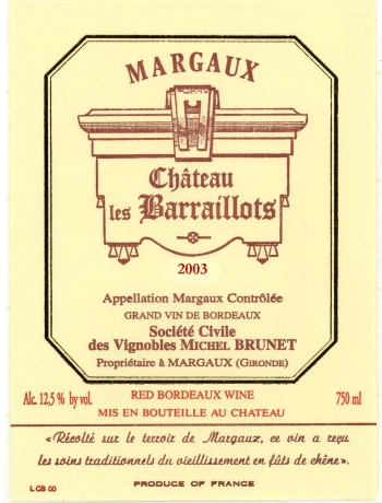 Ch Les Barraillots Margaux - 2023 (750ml)