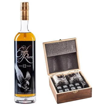 Eagle Rare 12 Year With Gift — Wooden Box, 2 Glasses & Whiskey Stones