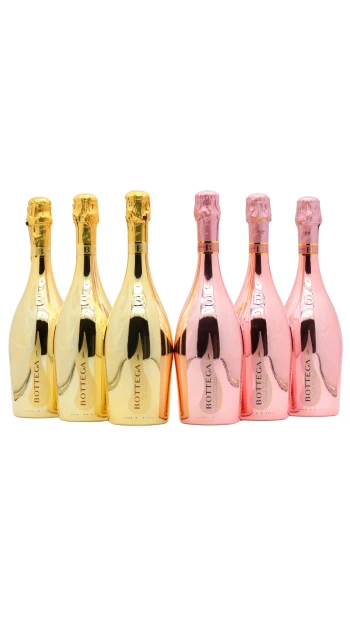 Bottega - Gold Diamond Prosecco & Rose Gold Prosecco Brut Sparkling Wine 75cl x 6 11% ABV (6 x 75cl)