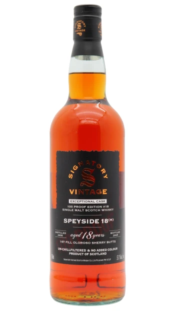 Undisclosed Speyside - 18 year old (M) Signatory Vintage 100 Proof Exceptional Cask Batch #18 2008 Whisky 70cl 57.1% ABV