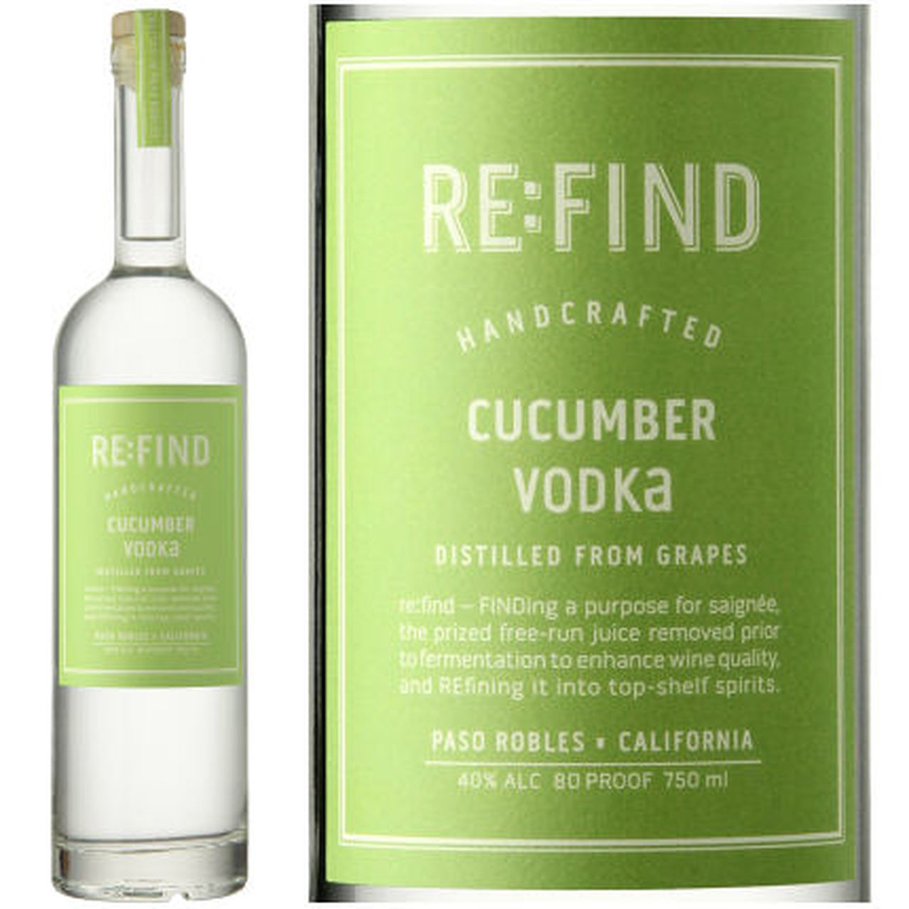 ReFind Handcrafted Cucumber Vodka Distilled from Grapes 750ml Liquor