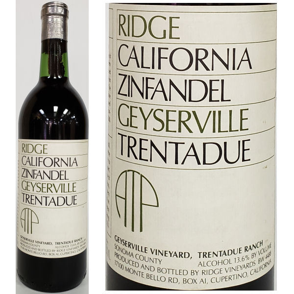 Ridge Trentadue Ranch Geyserville Vineyard Sonoma Zinfandel 1986