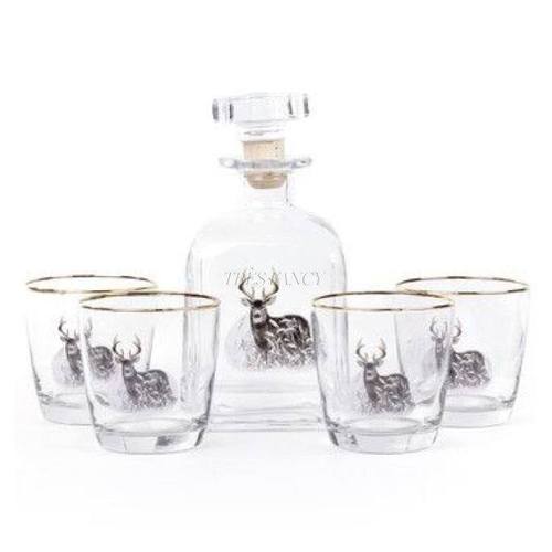 Whitetail Deer Whiskey Decanter Set w/ 4 Tapered Old Fashion Glasses
