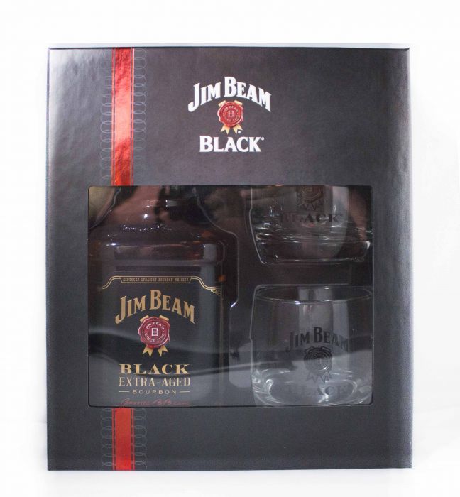 Jim Beam Bourbon Black Extra Aged Gft Pk W/ 2 Rock Glasses 750ml