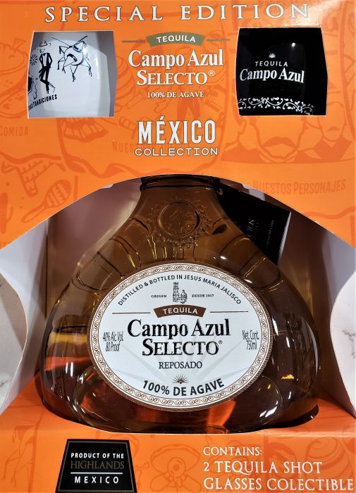 Campo Azul Tequila Reposado Gift Pk W/ 2 Shot Glasses 750ml