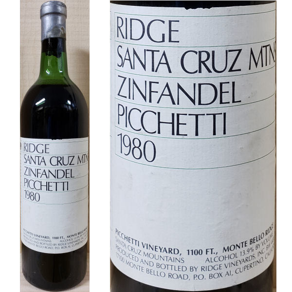Ridge Picchetti Santa Cruz Mtns Zinfandel 1980