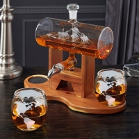 Ship in a Bottle Decanter With Two Glasses